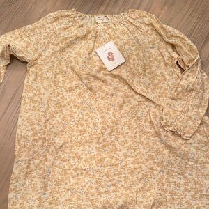 Girls' Floral Casual Dress in Cream & Gold - Lightweight Peasant Style